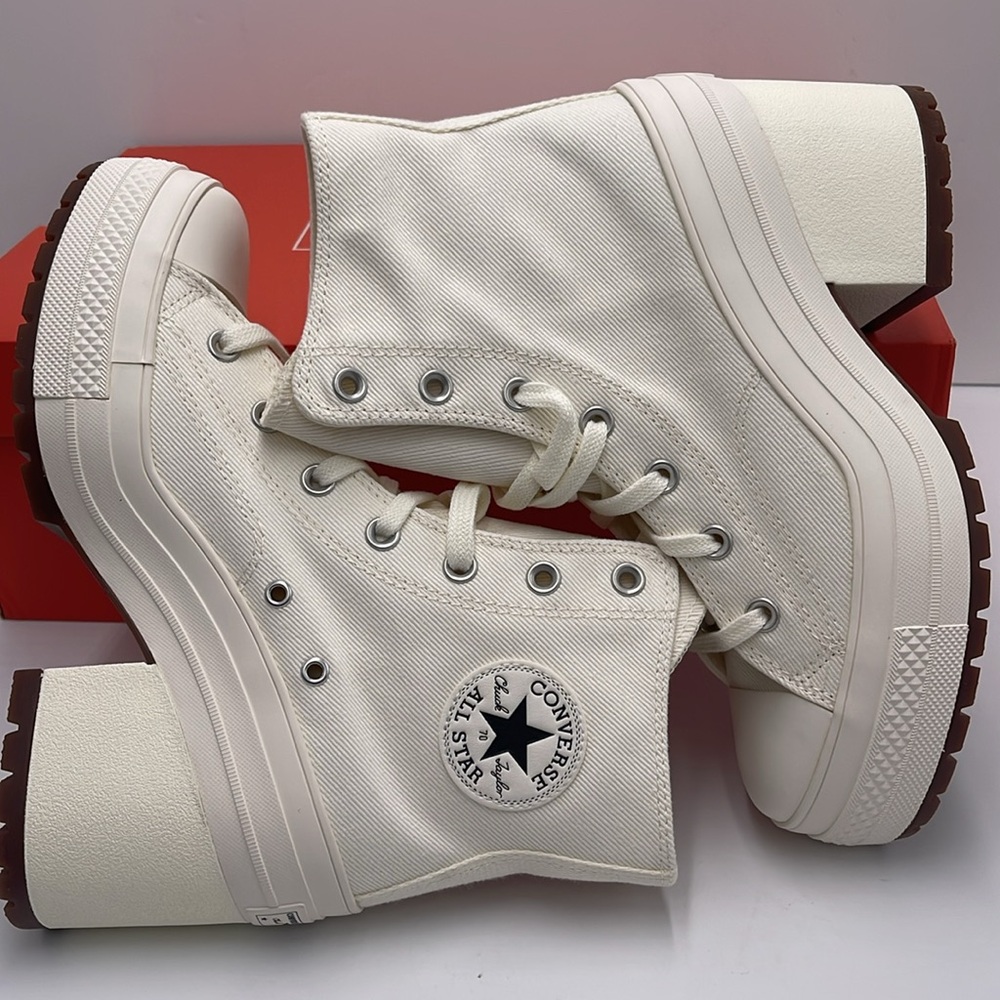 Converse WMNS CHUCK 70 DE LUXE HEEL HI EGRET/EGRET/BLACK A05348C Platform Snkrs - Picture 11 of 16